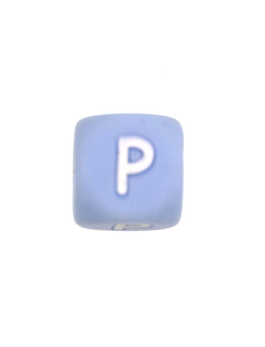 Perles Silicone Lettre Alphabet 12mm Bleu Clair
