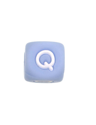 Perles Silicone Lettre Alphabet 12mm Bleu Clair