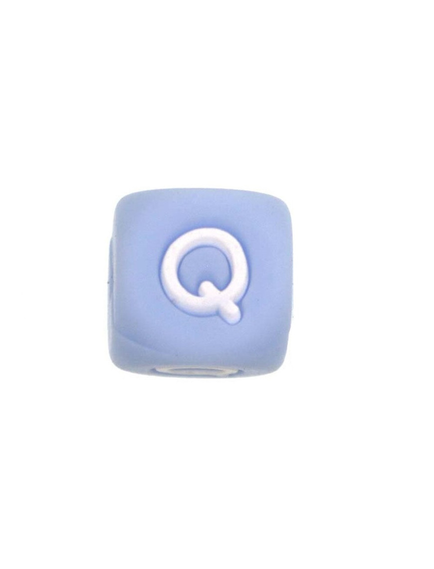 Perles Silicone Lettre Alphabet 12mm Bleu Clair