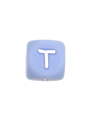 Perles Silicone Lettre Alphabet 12mm Bleu Clair