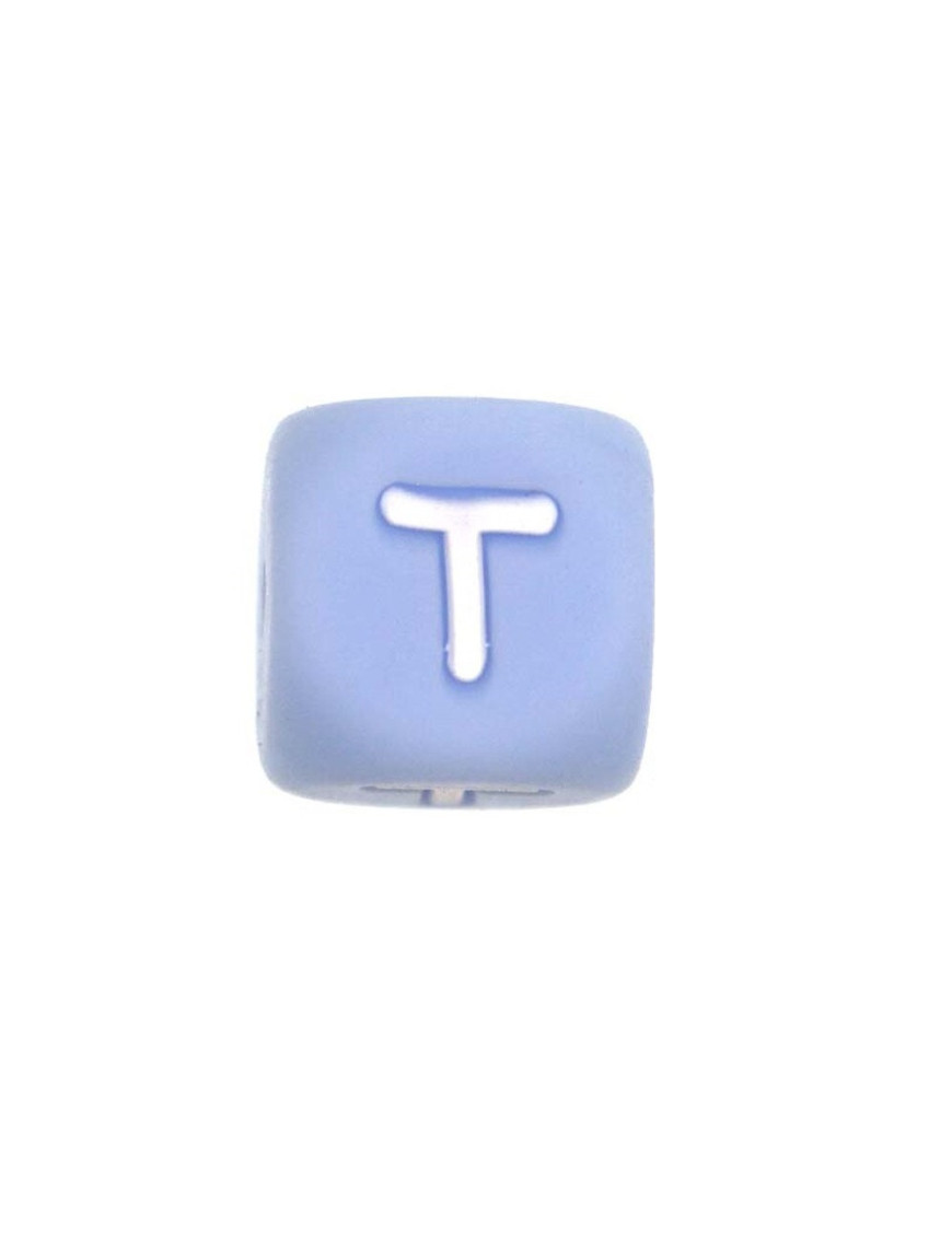 Perles Silicone Lettre Alphabet 12mm Bleu Clair