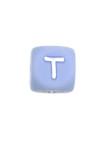 Perles Silicone Lettre Alphabet 12mm Bleu Clair