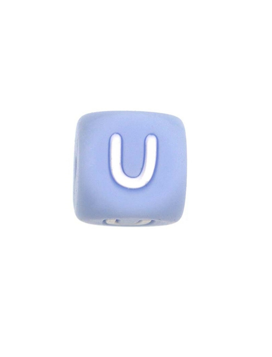Perles Silicone Lettre Alphabet 12mm Bleu Clair