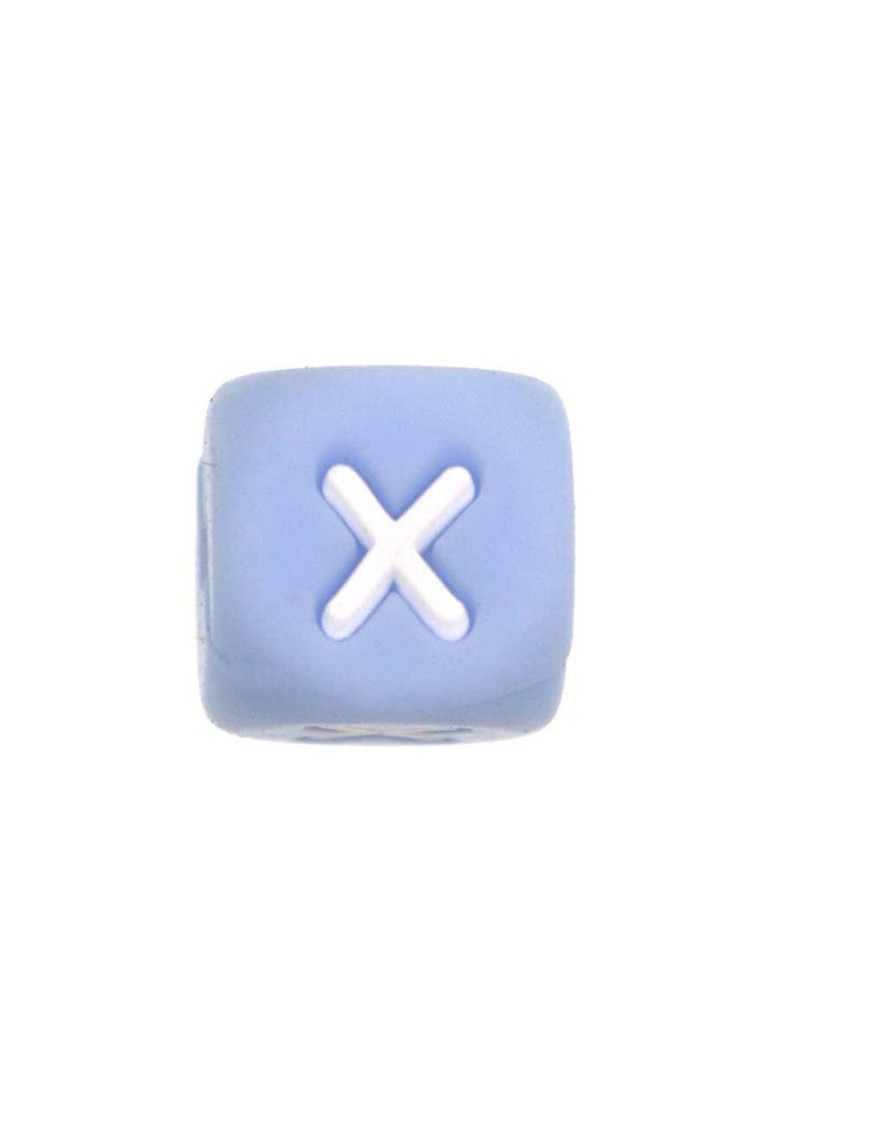 Perles Silicone Lettre Alphabet 12mm Bleu Clair