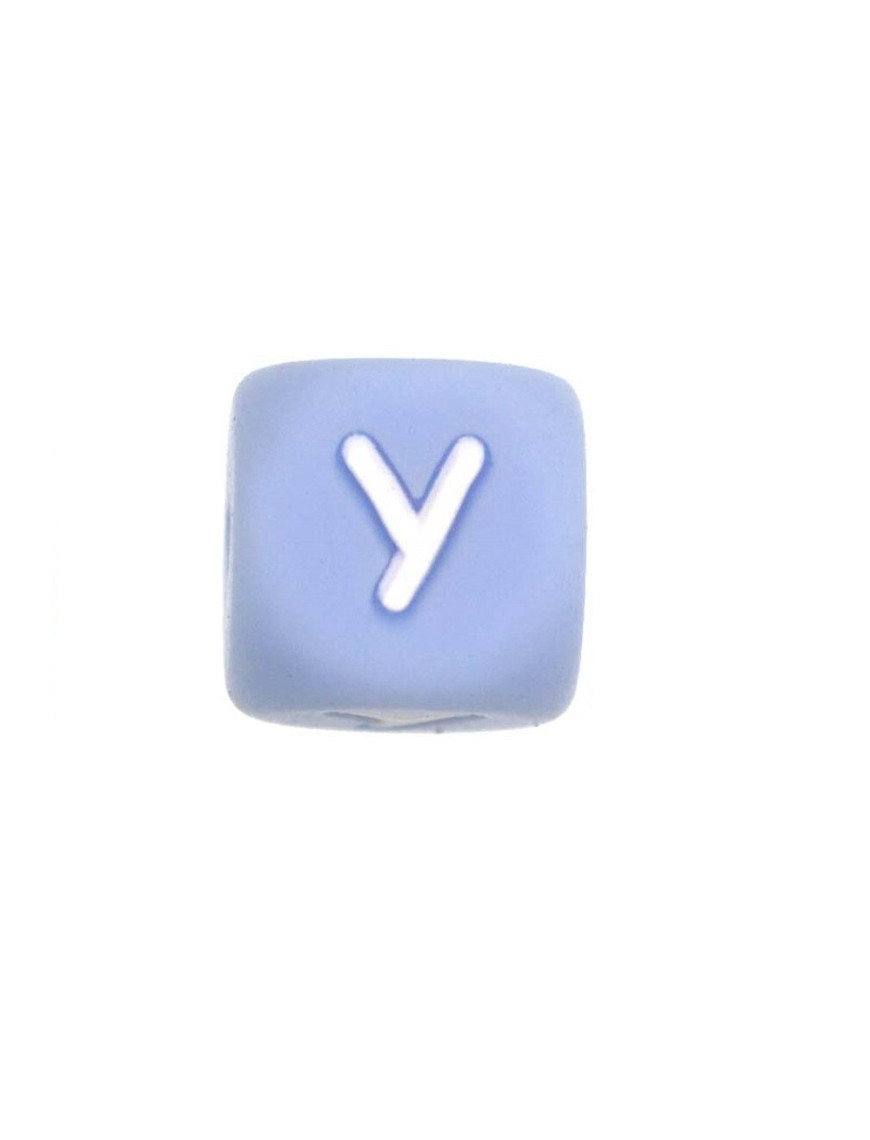 Perles Silicone Lettre Alphabet 12mm Bleu Clair