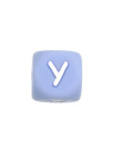 Perles Silicone Lettre Alphabet 12mm Bleu Clair