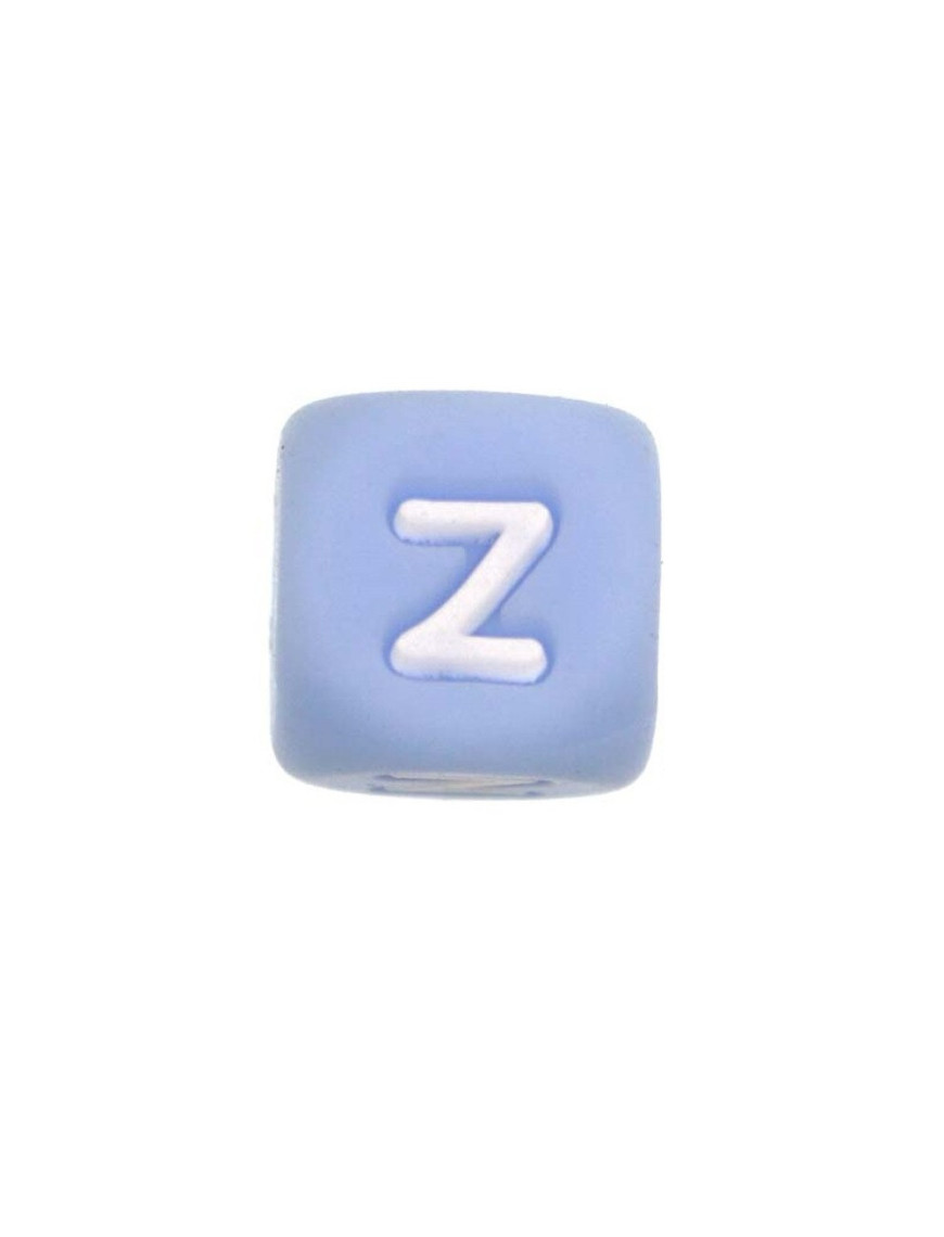 Perles Silicone Lettre Alphabet 12mm Bleu Clair