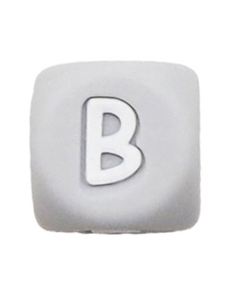 Perles Silicone Lettre Alphabet 12mm Gris