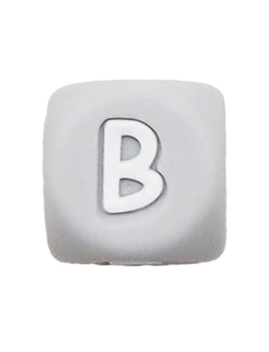 Perles Silicone Lettre Alphabet 12mm Gris
