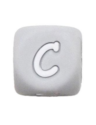 Perles Silicone Lettre Alphabet 12mm Gris
