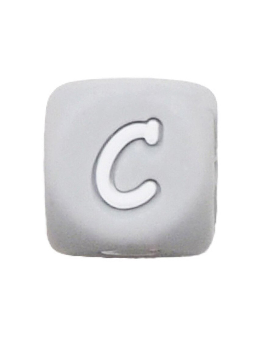 Perles Silicone Lettre Alphabet 12mm Gris