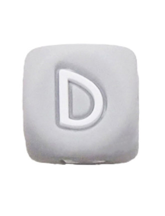 Perles Silicone Lettre Alphabet 12mm Gris