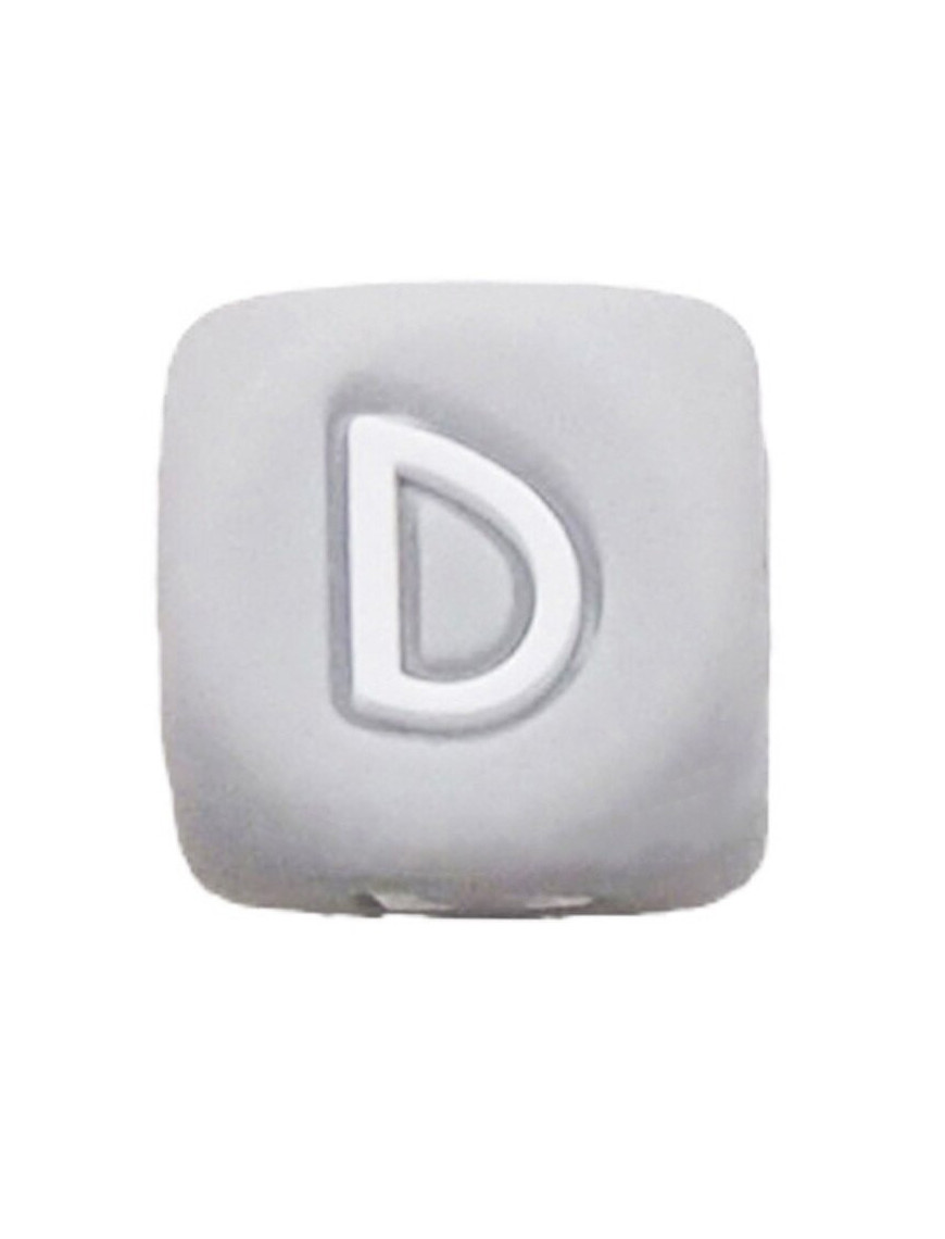 Perles Silicone Lettre Alphabet 12mm Gris