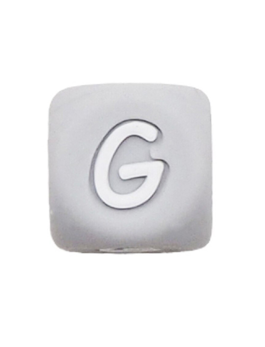 Perles Silicone Lettre Alphabet 12mm Gris