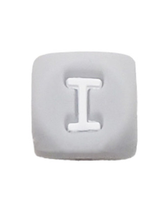 Perles Silicone Lettre Alphabet 12mm Gris