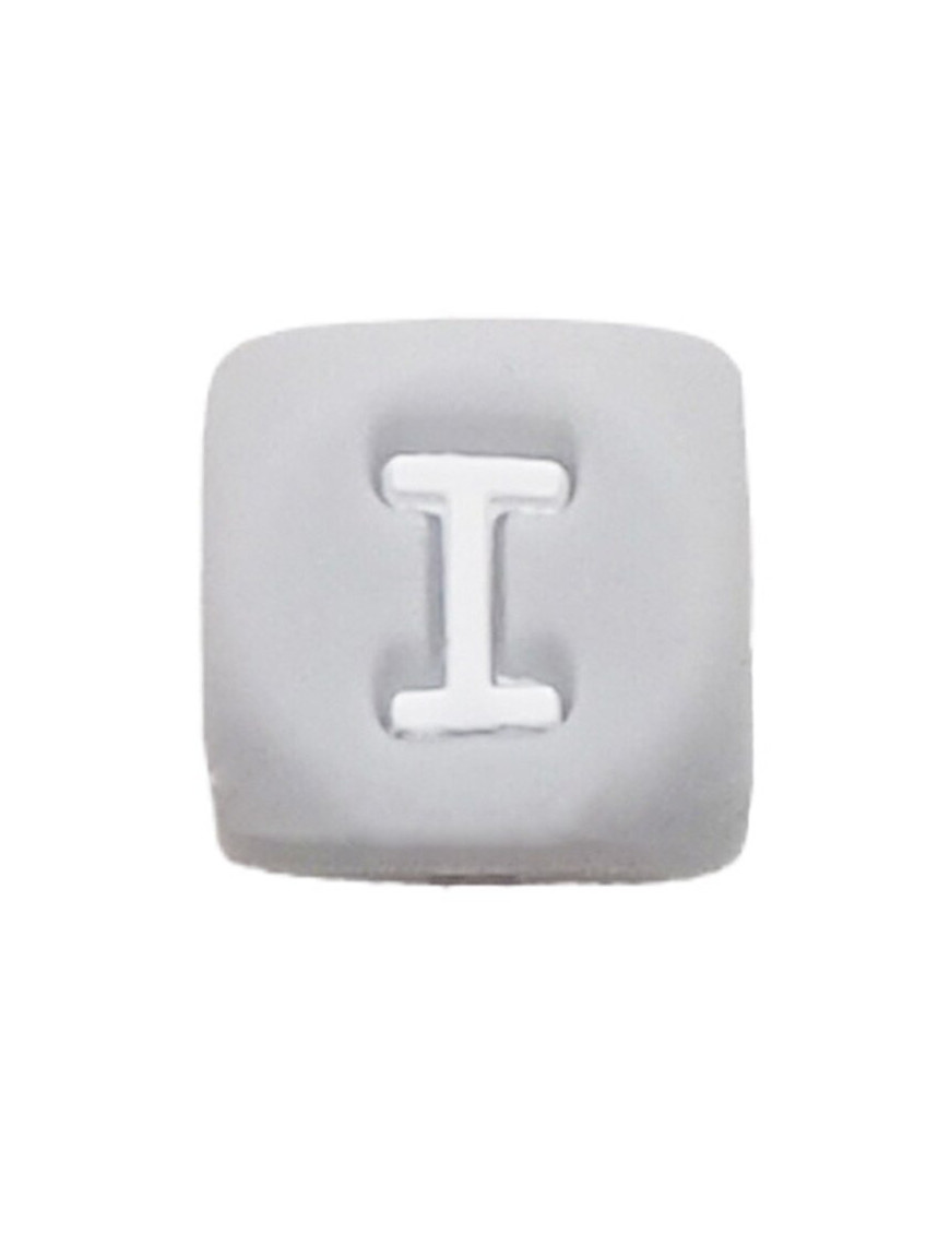 Perles Silicone Lettre Alphabet 12mm Gris