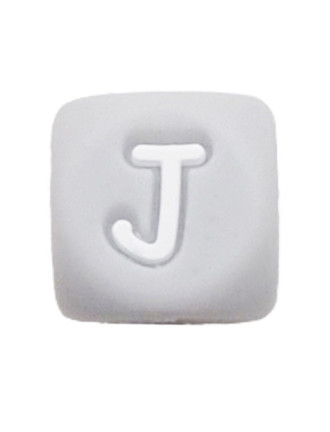Perles Silicone Lettre Alphabet 12mm Gris