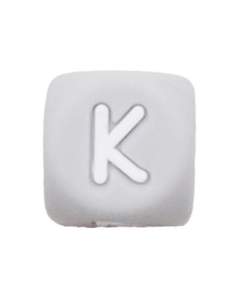 Perles Silicone Lettre Alphabet 12mm Gris