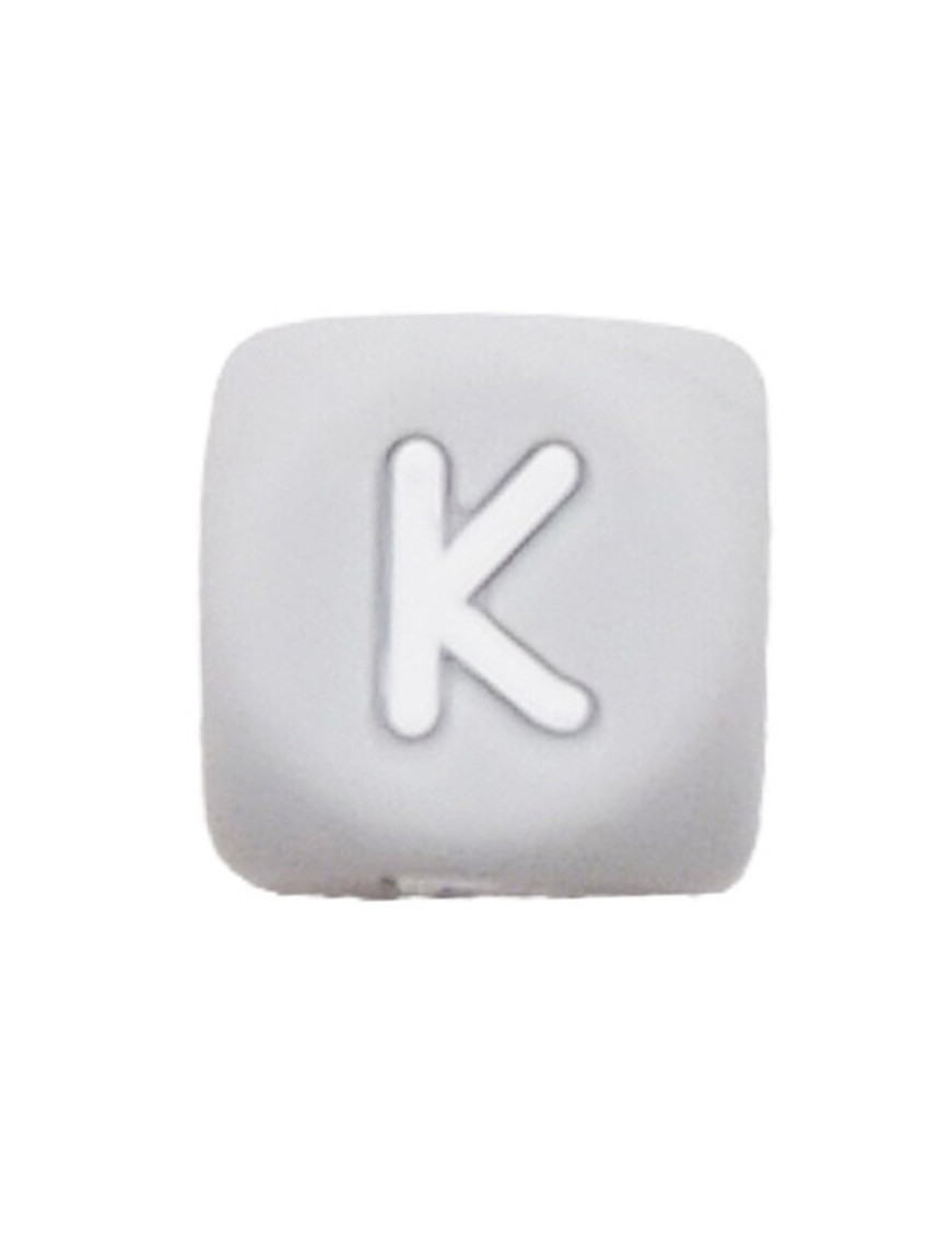 Perles Silicone Lettre Alphabet 12mm Gris