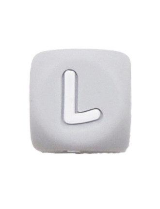 Perles Silicone Lettre Alphabet 12mm Gris