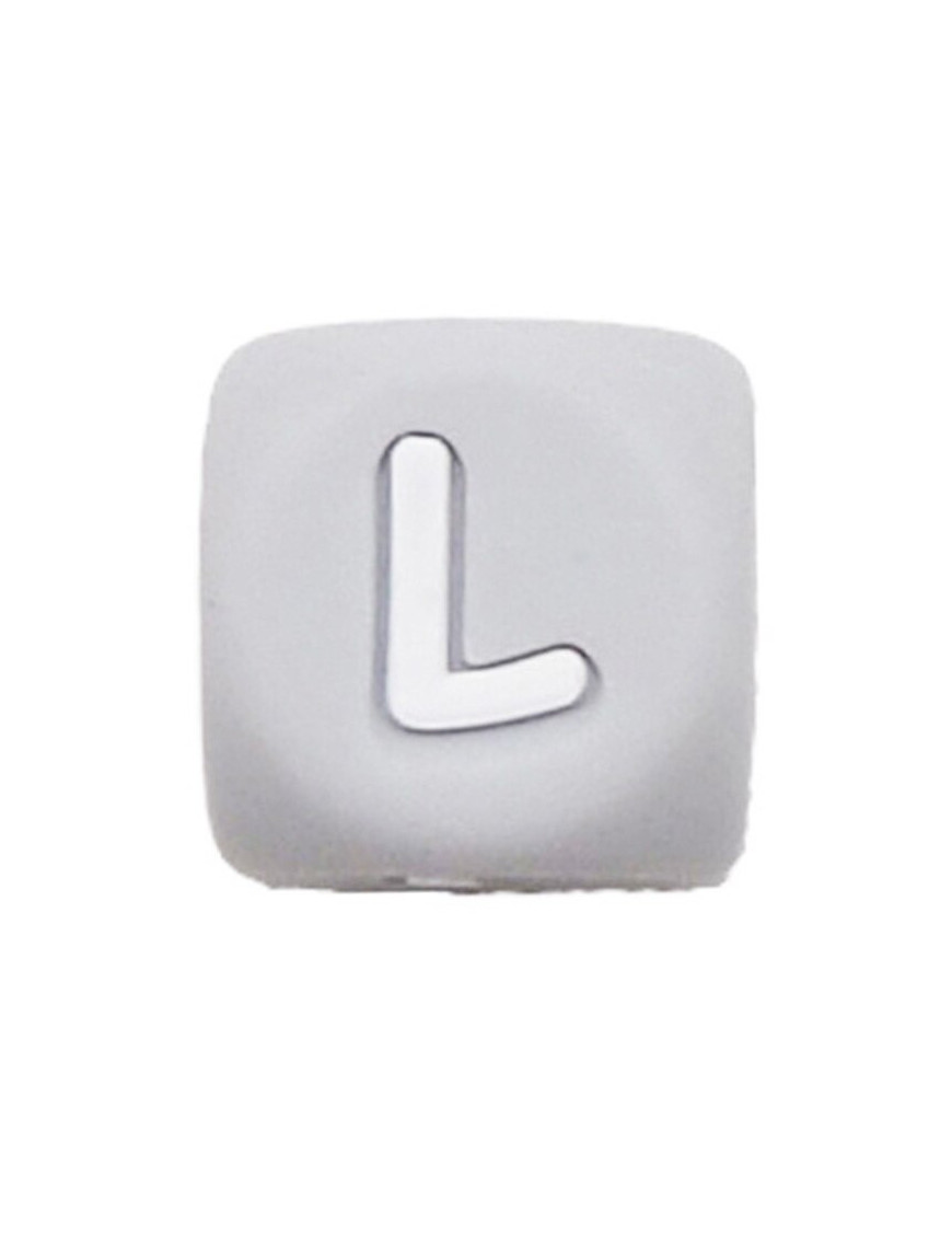 Perles Silicone Lettre Alphabet 12mm Gris