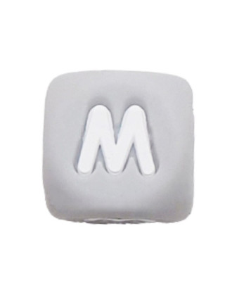 Perles Silicone Lettre Alphabet 12mm Gris