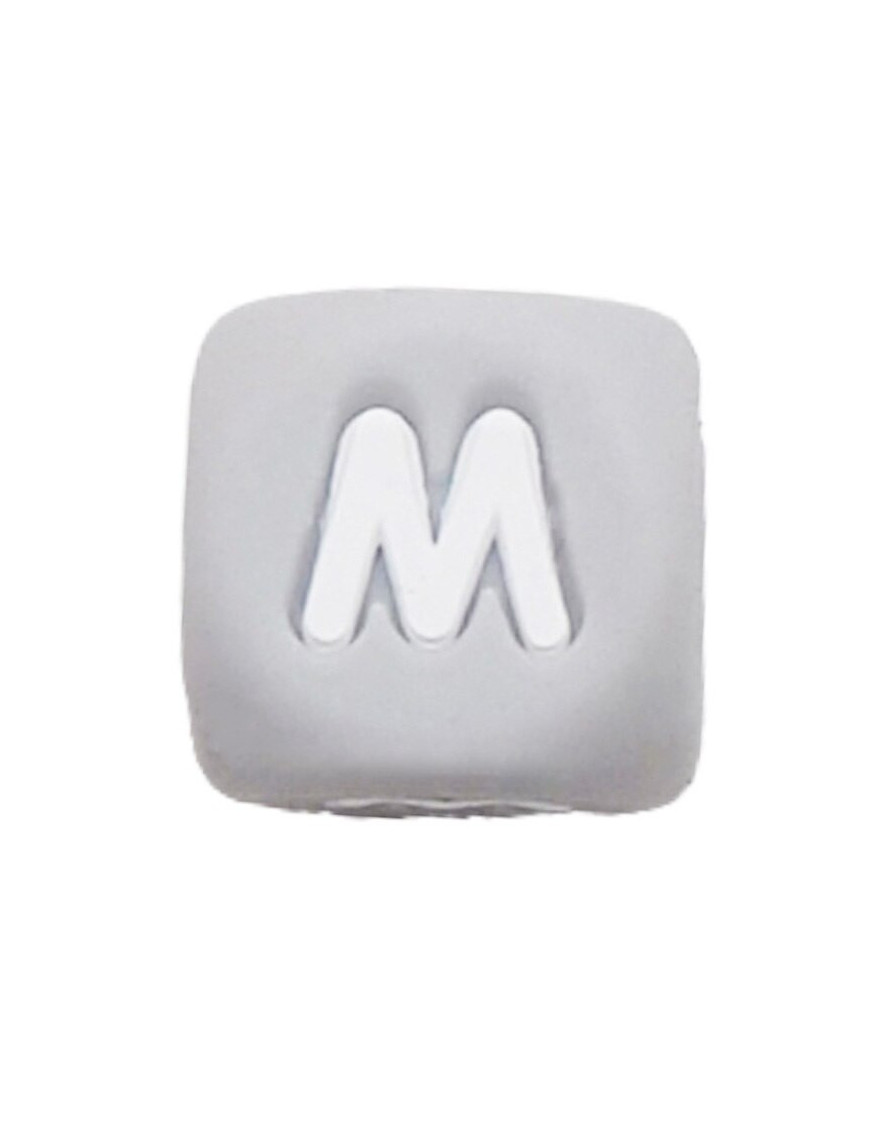 Perles Silicone Lettre Alphabet 12mm Gris