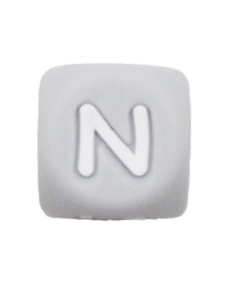Perles Silicone Lettre Alphabet 12mm Gris
