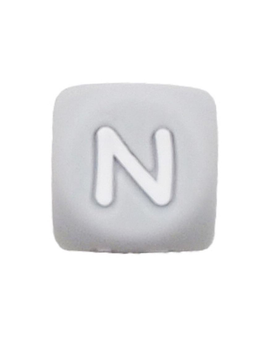 Perles Silicone Lettre Alphabet 12mm Gris