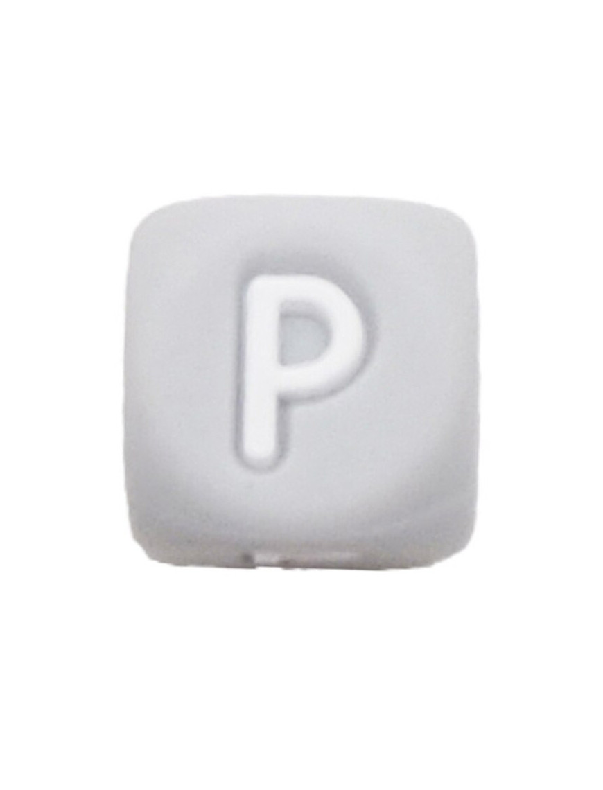 Perles Silicone Lettre Alphabet 12mm Gris