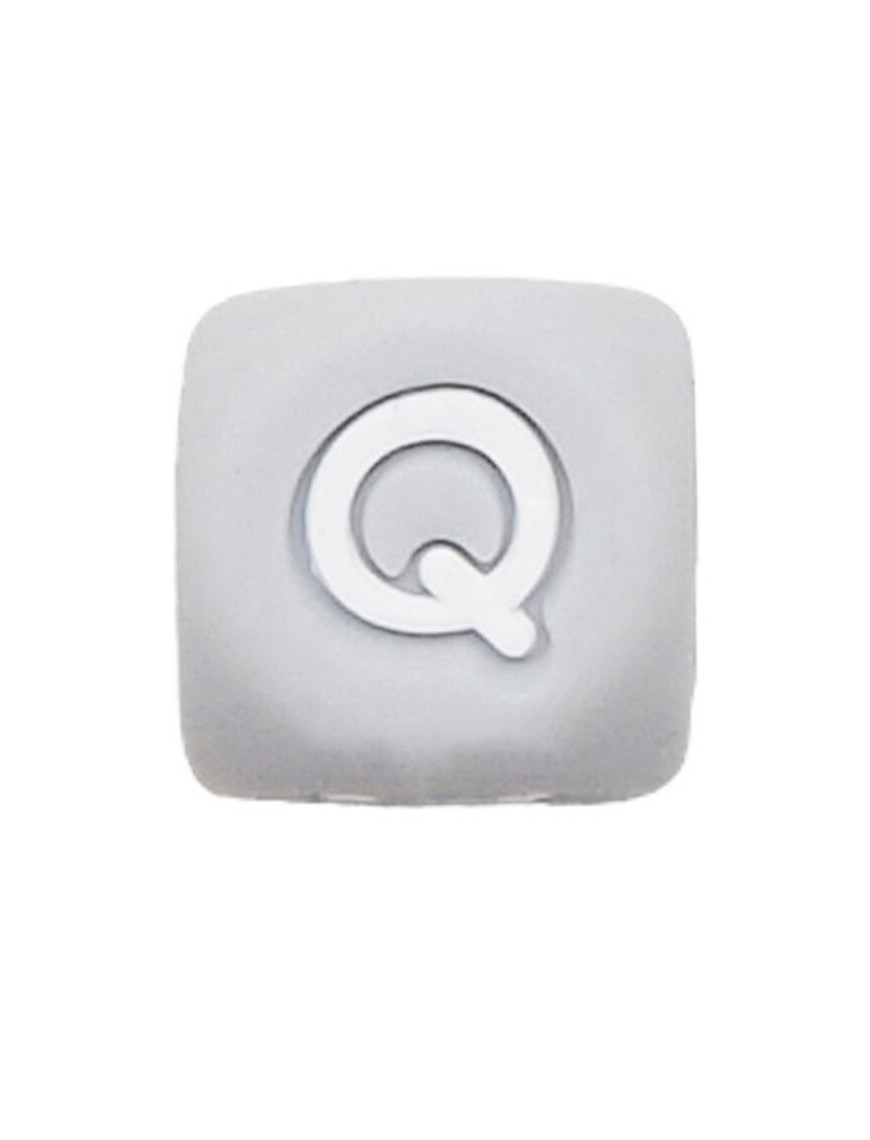 Perles Silicone Lettre Alphabet 12mm Gris