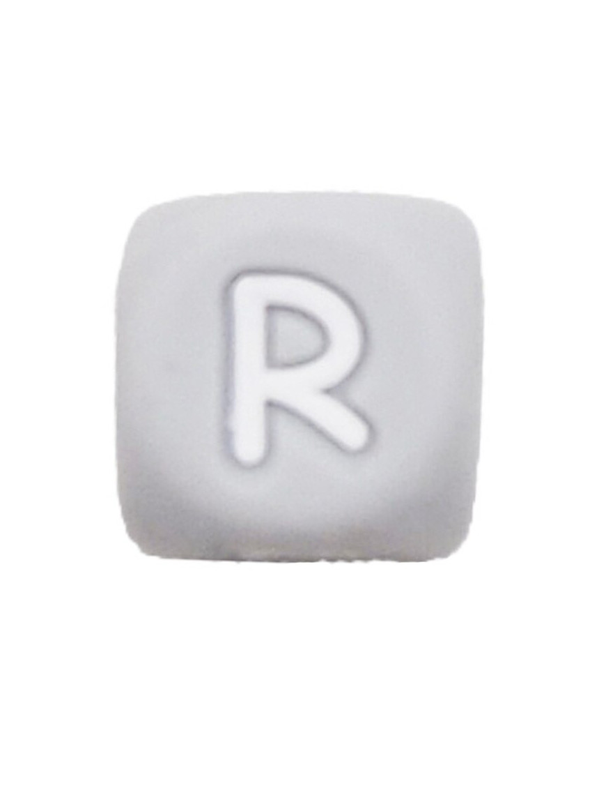 Perles Silicone Lettre Alphabet 12mm Gris