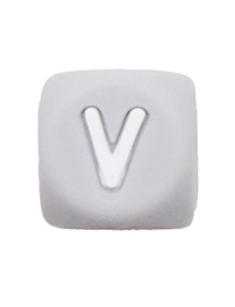 Perles Silicone Lettre Alphabet 12mm Gris