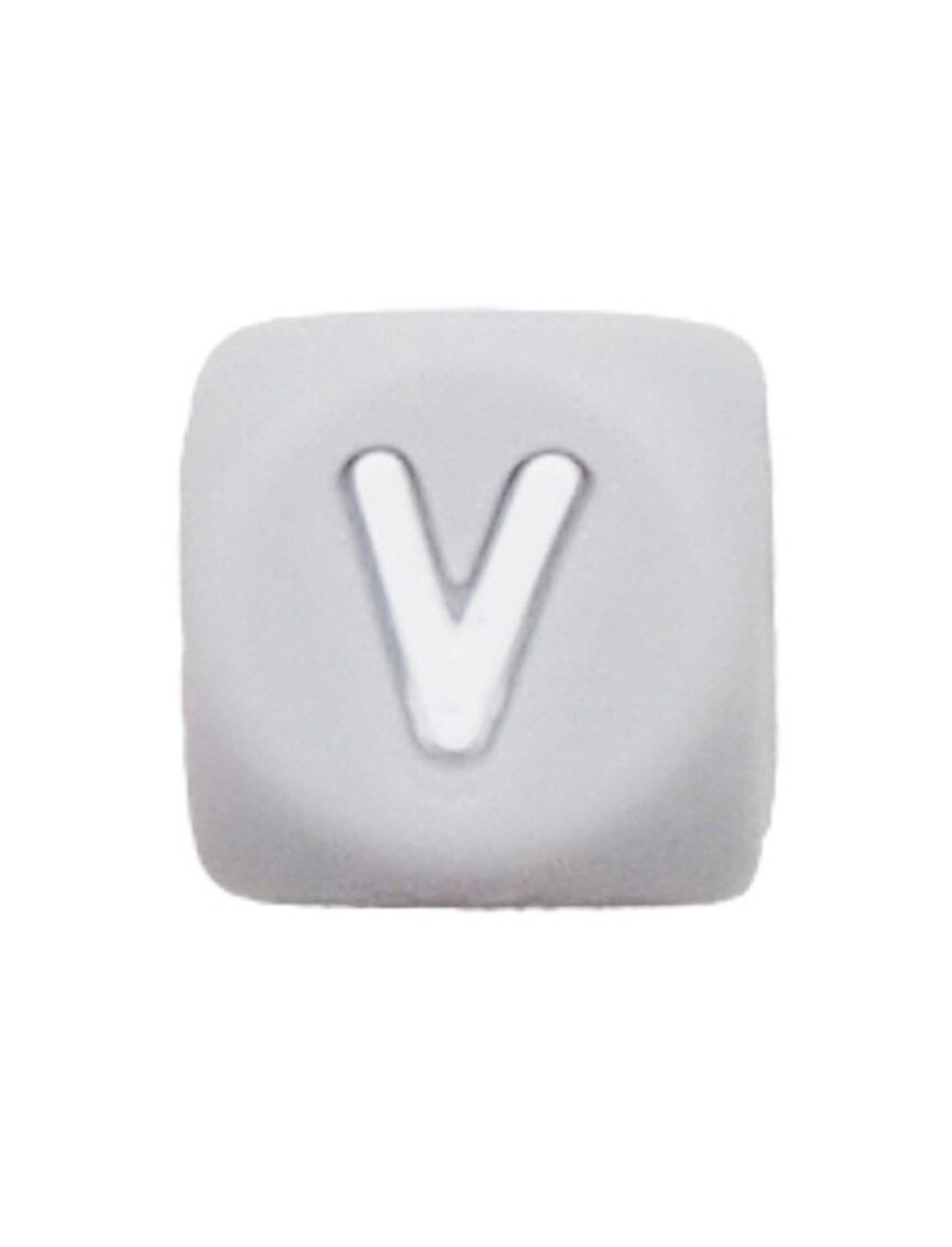 Perles Silicone Lettre Alphabet 12mm Gris