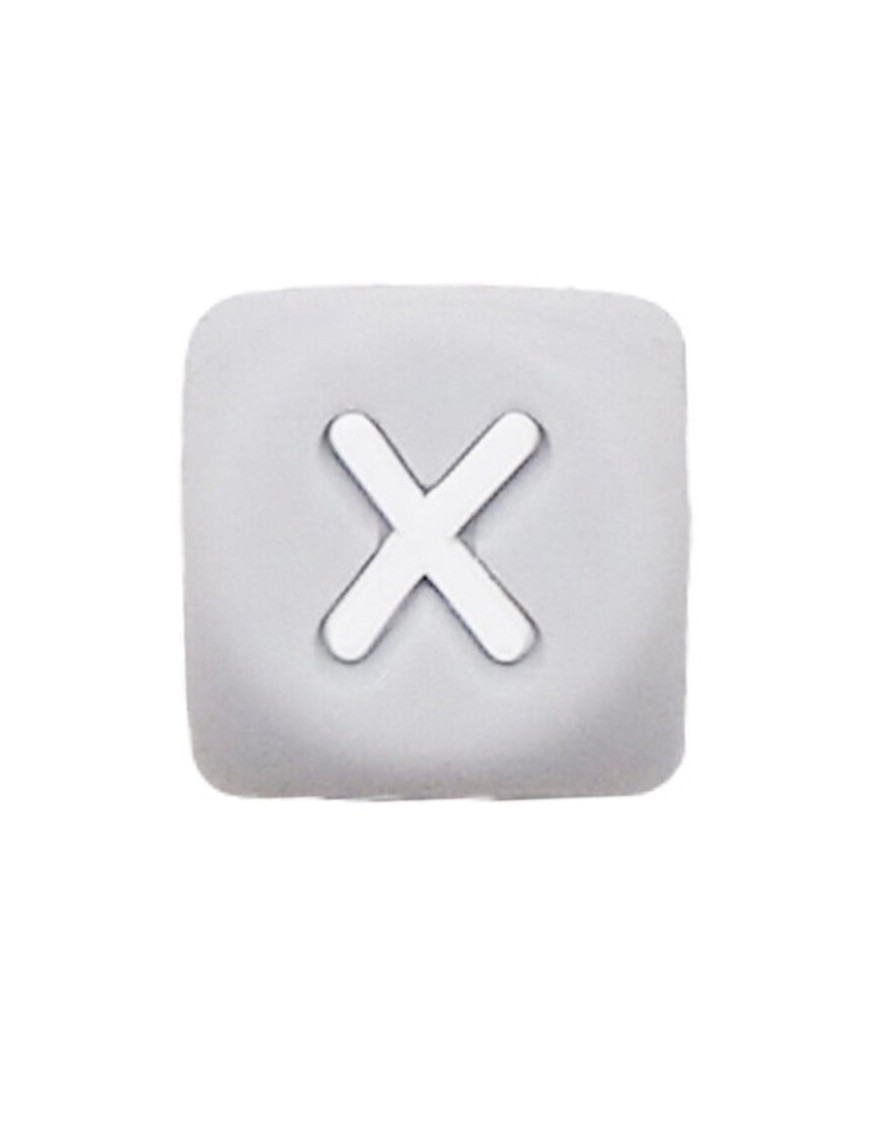 Perles Silicone Lettre Alphabet 12mm Gris