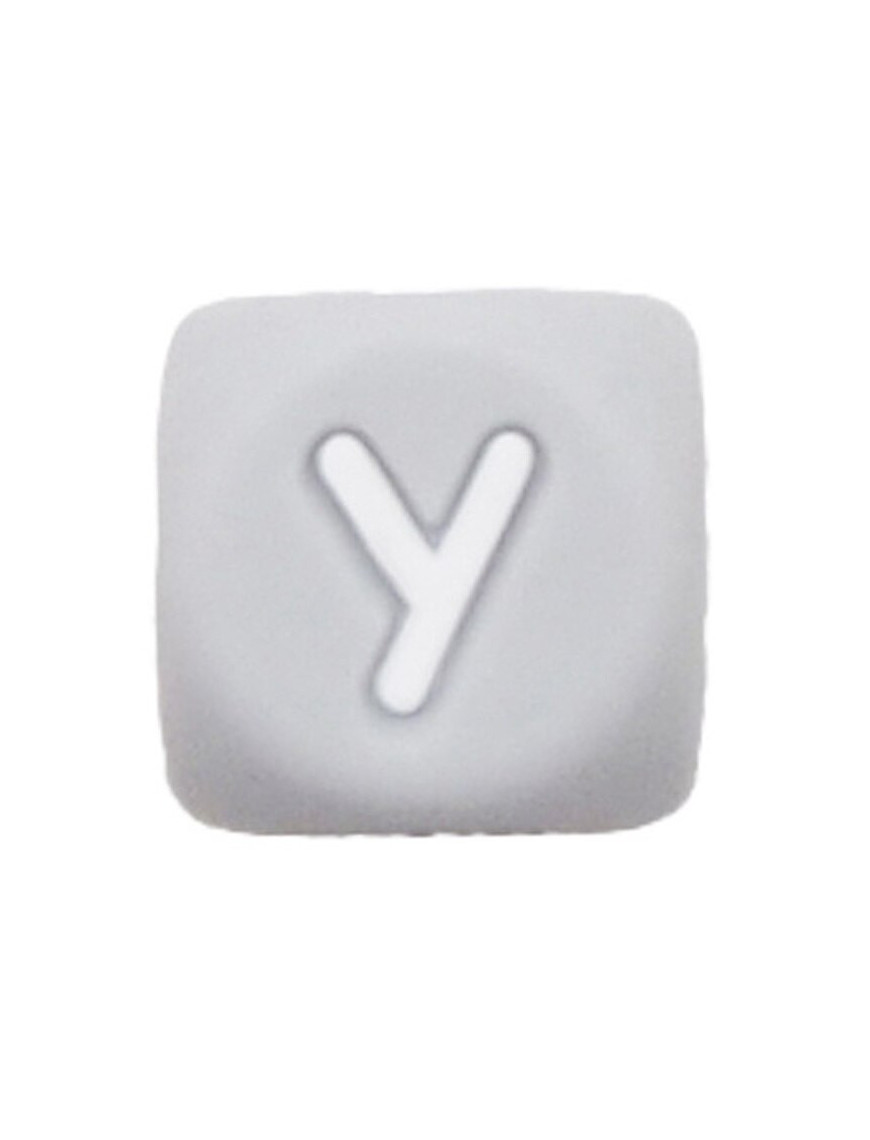 Perles Silicone Lettre Alphabet 12mm Gris