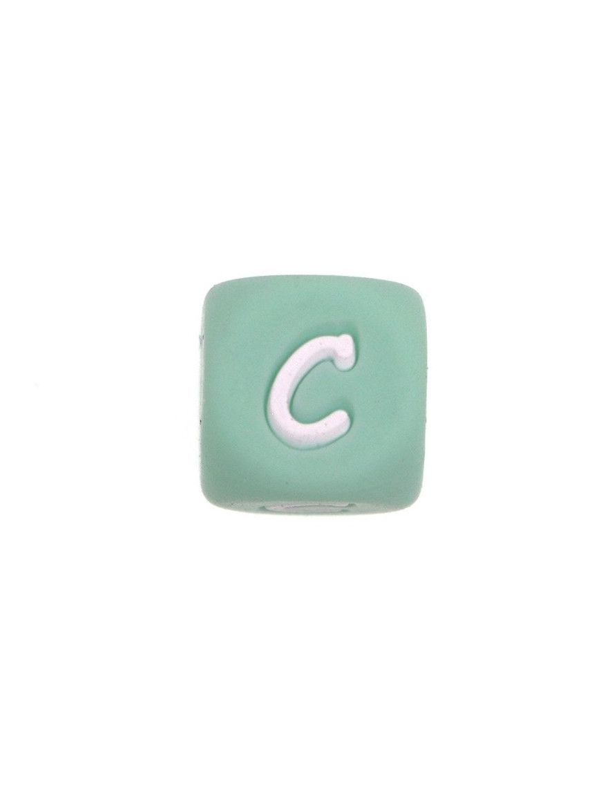Perles Silicone Lettre Alphabet 12mm Vert Tilleul