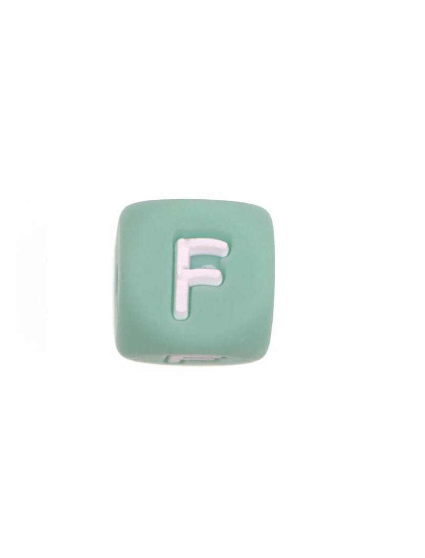 Perles Silicone Lettre Alphabet 12mm Vert Tilleul