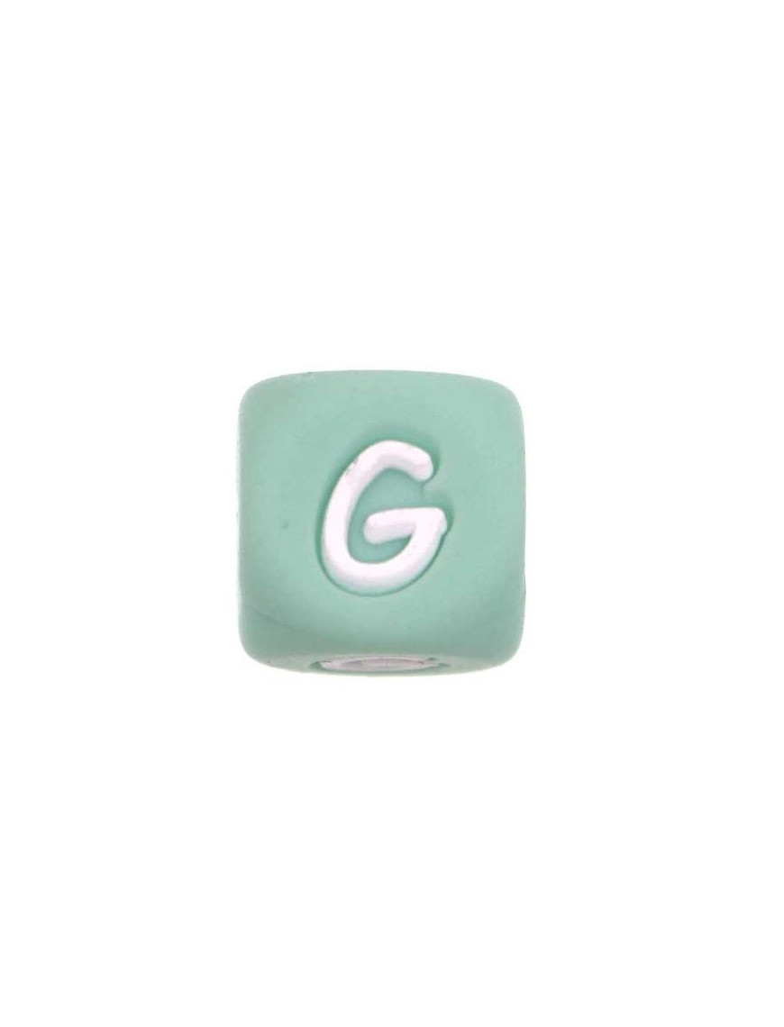 Perles Silicone Lettre Alphabet 12mm Vert Tilleul