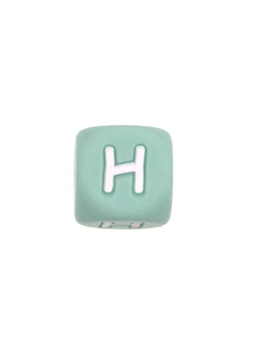 Perles Silicone Lettre Alphabet 12mm Vert Tilleul