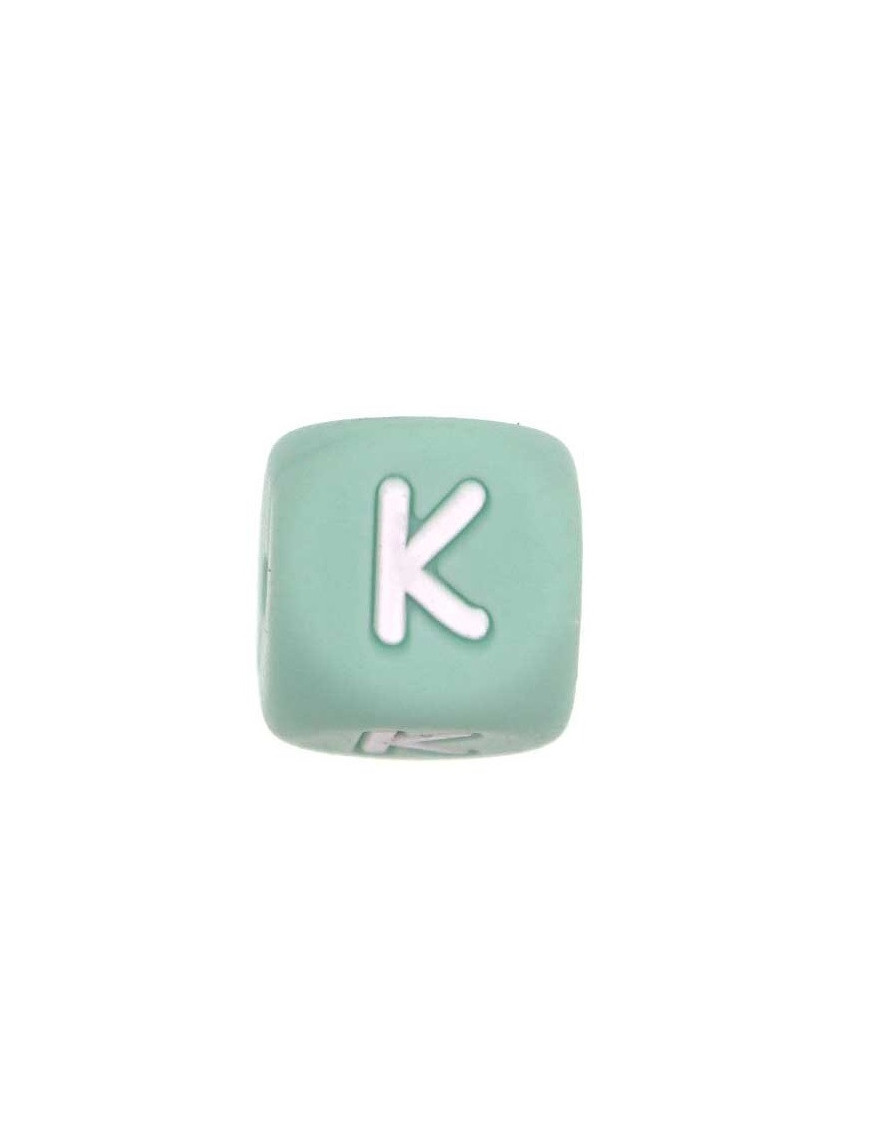 Perles Silicone Lettre Alphabet 12mm Vert Tilleul