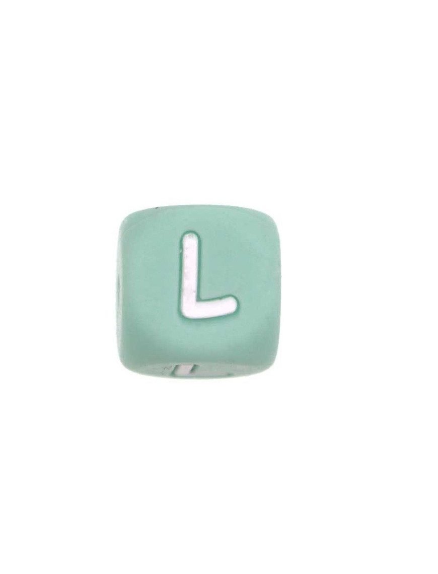 Perles Silicone Lettre Alphabet 12mm Vert Tilleul