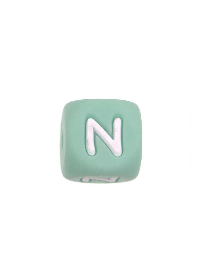 Perles Silicone Lettre Alphabet 12mm Vert Tilleul
