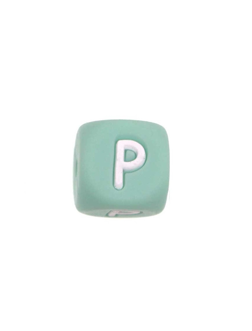 Perles Silicone Lettre Alphabet 12mm Vert Tilleul