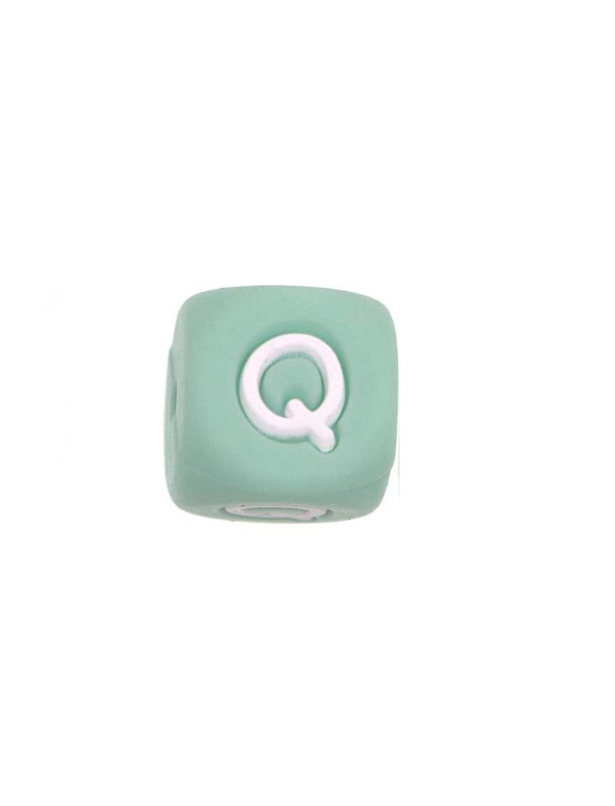 Perles Silicone Lettre Alphabet 12mm Vert Tilleul
