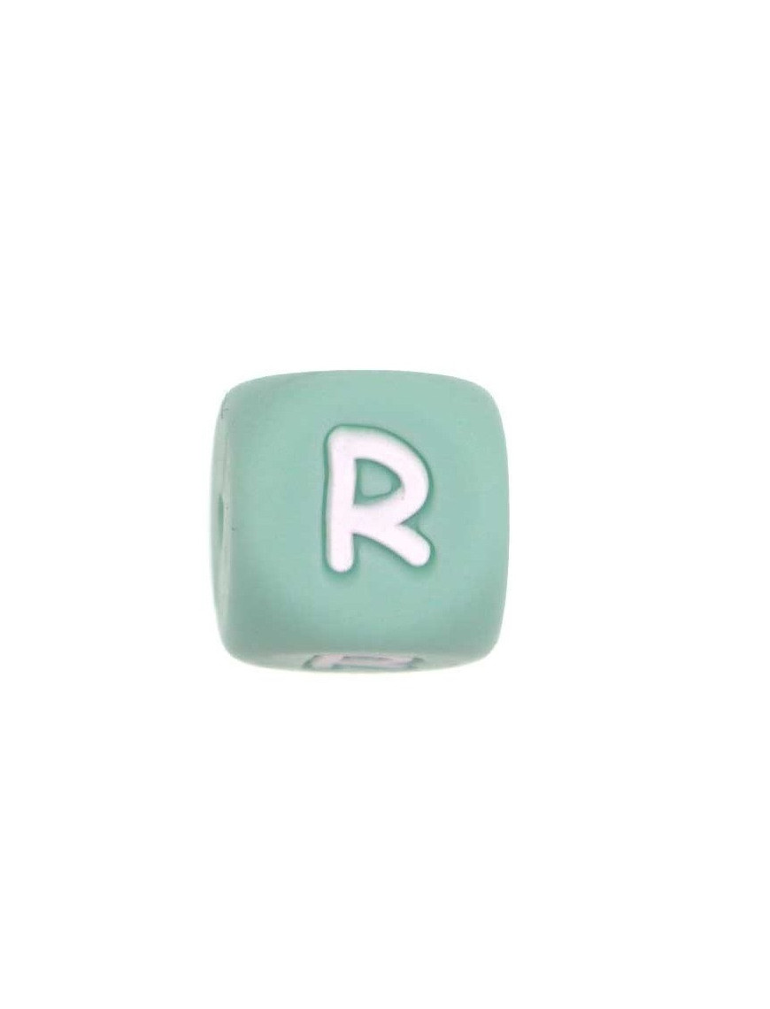 Perles Silicone Lettre Alphabet 12mm Vert Tilleul