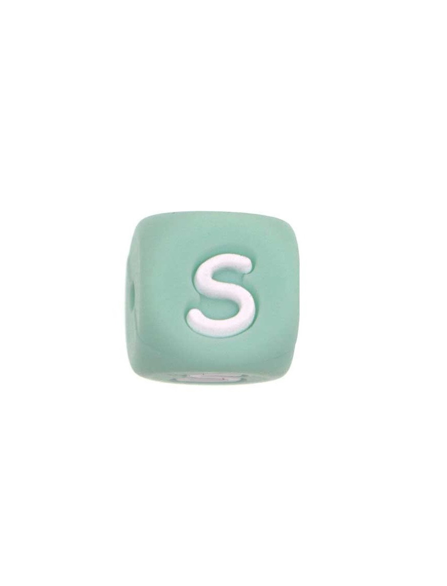 Perles Silicone Lettre Alphabet 12mm Vert Tilleul