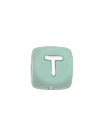 Perles Silicone Lettre Alphabet 12mm Vert Tilleul