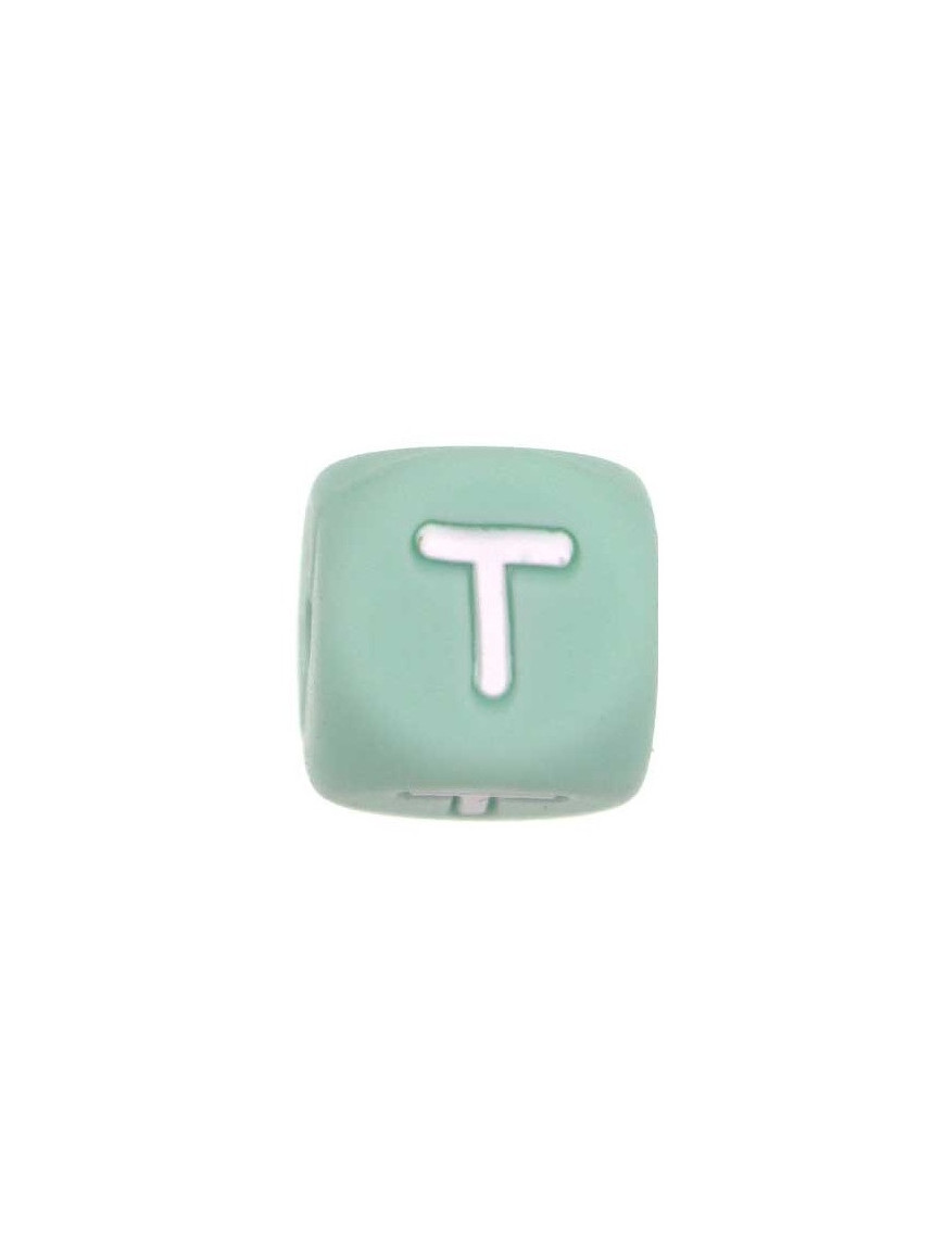 Perles Silicone Lettre Alphabet 12mm Vert Tilleul