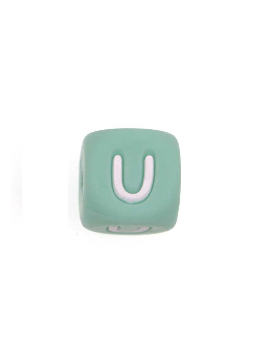 Perles Silicone Lettre Alphabet 12mm Vert Tilleul